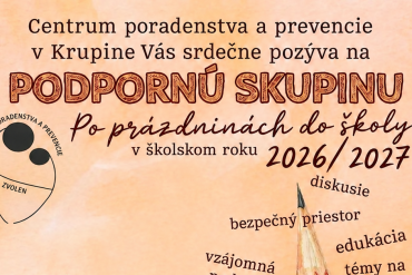 PODPORNÁ SKUPINA pre rodičov v Krupine - "Po prázdniných do školy"