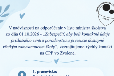 Rýchly kontakt na Centrum poradenstva a prevencie Zvolen