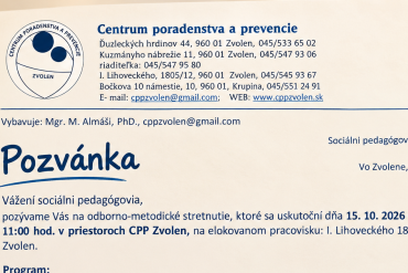 POZVÁNKA: Stretnutie sociálnych pedagógov na škole - Zvolen a Krupina